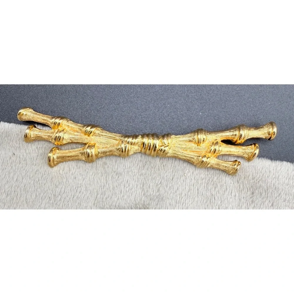 Vintage Monet Brooch Bamboo Gold Tone